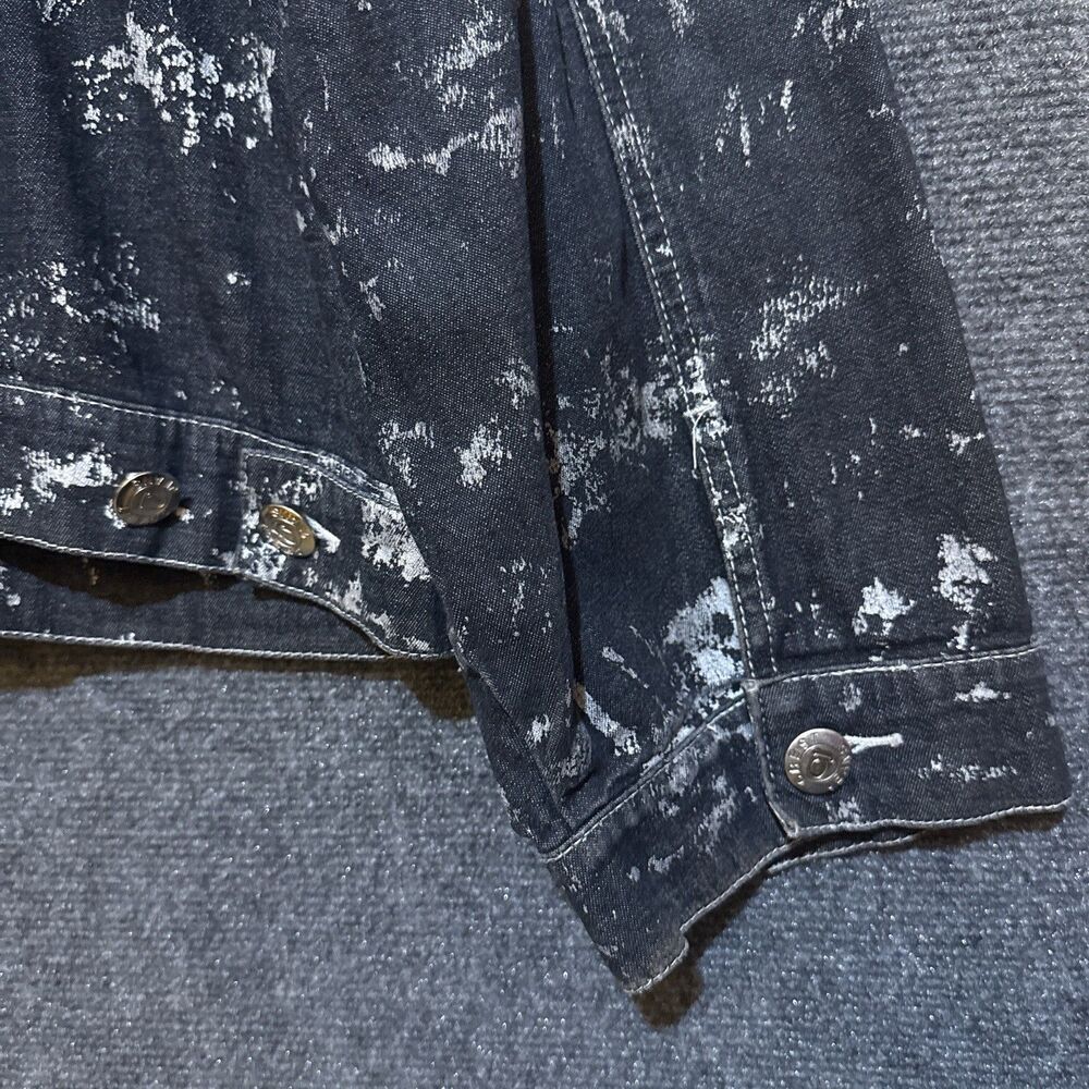 Crest Jeans Black Denim Jacket Silver Foil Gothic Grunge Biker No Size Label - Picture 5 of 11
